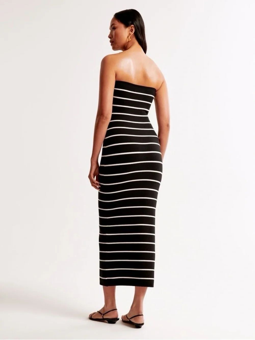NWT Abercrombie & Fitch | Strapless Midi Sweater Dress | stripes black white - Picture 5 of 6